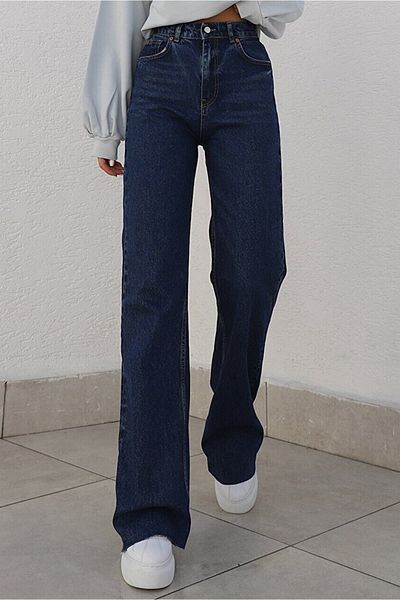 Trn JNS Neformální dámské džínové kalhoty Palazzo v námořnické modré Super Leg Denim s vysokým pasem