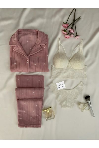 MH Moony Homewears Set de lenjerie intima Polar Thermal Heart Pink Premium din 4 piese