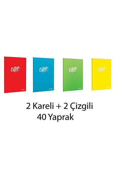 İkra Kırtasiye 2 Kareli 2 Çizgili 40 Yaprak Spiralasız Plastik Kapak Defter