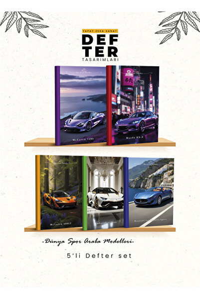 YAPAY ZEKA SANAT Set de caiete din 5 piese World Sports Cars 8-1