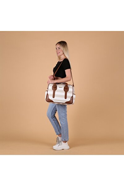 MY Collection Zebra Anne Bebek Deri Bakım Çantası Vizon