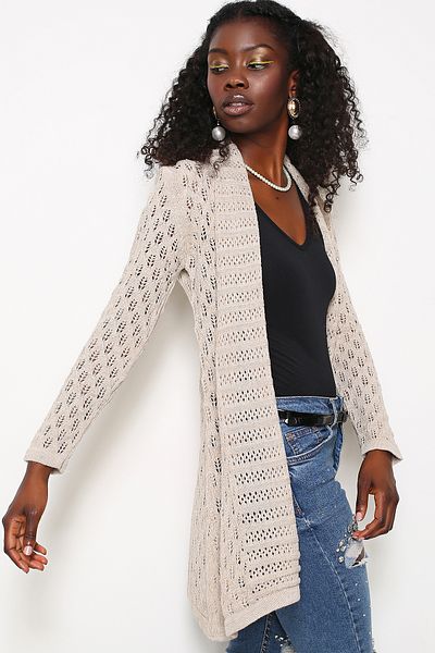 AVORWE Openwork Leaf Patterned Open Front Knitwear Cardigan