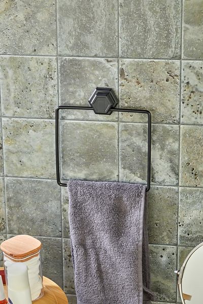 FBZhome Adhesive Square Black Towel Holder Rack Bathroom Organizer