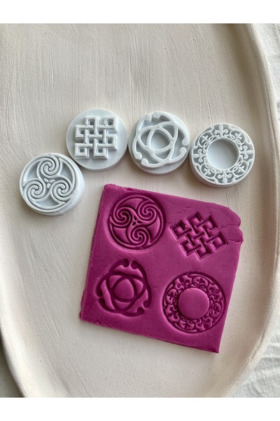 Volala Nordik Desen Seramik Polimer Kil Kurabiye Mühür Seti 4 Parça