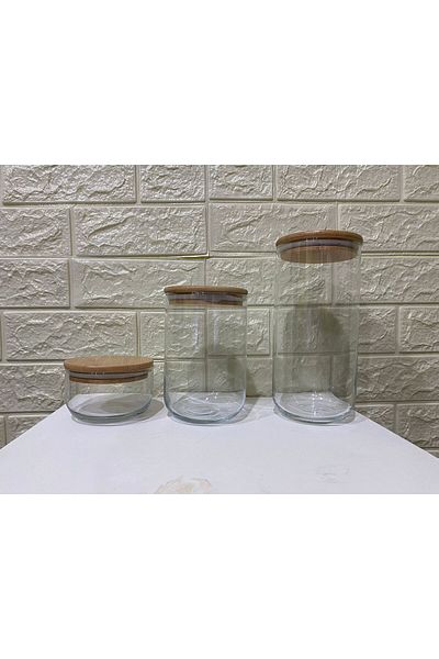 devigo 3-Piece Stylish Jar Set with Bamboo Lid 2100ml 1500ml 600ml