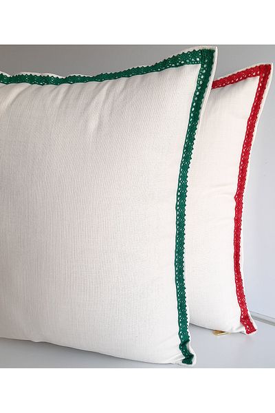 Fabric by Gülçin Λινό βαμβακερό μαλακό βαμβάκι μονόχρωμο κρεμ χρώμα Πράσινο πρωτοχρονιάτικο μαξιλαροθήκη με δαντέλα