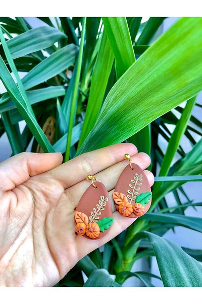 TREND Three-Dimensional Orange Pumpkin Brown Christmas Winter Drop Earrings