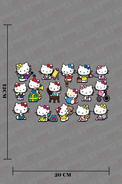 STİCKERCI BEY Hello Kitty Renkli Baskılı Yeni Sticker Seti Otomobil - Motosik...