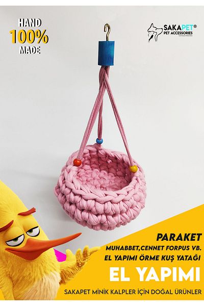 SAKAPET Pink Colored Knitted Bird Bed - Paradise, Parrot and Loving Parrot, Forpus Budgie