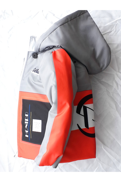 GallanD Çocuk Mont Kırmızı Gri Renk Tak Çıkart Kapüşonlu Fermuarlı Elyaflı Or...