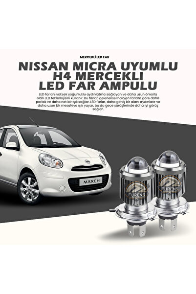 Furens Nissan Micra Uyumlu Mercek Led Xenon Uzun - Kısa Çift Renk
