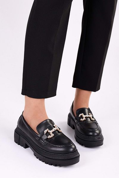 Shoeberry Dámsky denný mokasín Lucie Black Skin s kamennou prackou