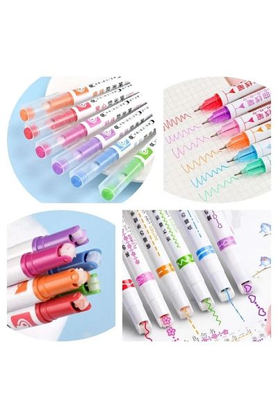 NaSaDAN Double Sided Patterned Cylinder Fineliner & Patterned Seal Pen Set of 6