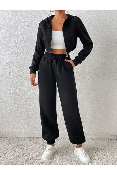 RABTEKS Μαύρο ψηλόμεσο Jogger Sweatpants με Fleece Εσωτερικά