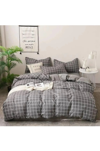 Ricco Lifes Geometric Gray Double Duvet Cover Set (WITHOUT SHEET)