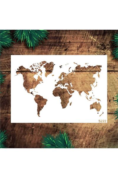 STENCİLTASARIM S222 World Map Wall Wooden Glass Painting Pattern
