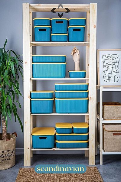 LİGROUND Scandinavian 5-Piece Green Multi-Purpose Storage Box with Lid - Organizer - Basket - Organizer Set