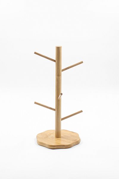 Karçiçeği Home Bamboo Mug and Cup Set with 6 Hangers - Coffee Cup Rack and Countertop Mug Tree