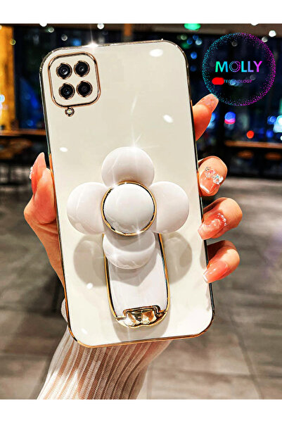 Molly Technology Huawei P40 Lite İçin İnci Beyazı Şans Yoncası Standlı Kenarl...