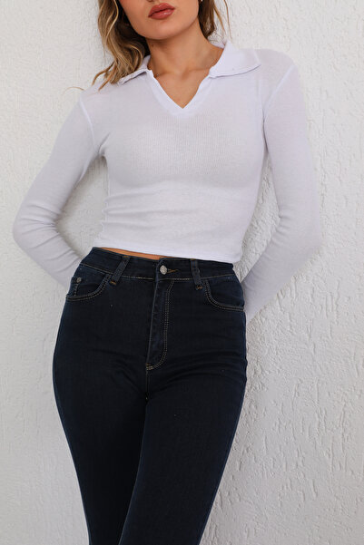 BİKELİFE Γυναικεία μπλούζα Polo με λαιμόκοψη λευκή Lycra Camisole