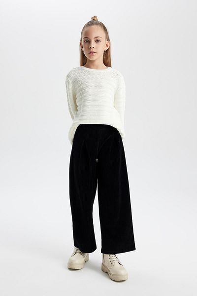 DeFacto Girls' Christmas Themed Wide Leg Corduroy Sweatpants