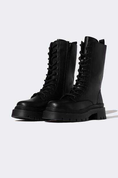 DeFacto Γυναικείες μπότες από συνθετικό δέρμα με ψηλή σόλα με κορδόνια και φερμουάρ B5760ax23au