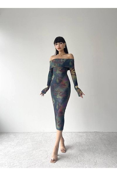 Afiş Butik Rochie midi multicoloră cu guler Madonna