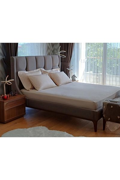 Silkarea Beige Color - 100% Cotton Satin, Oversized, Double Bed Sheet - 180X200 cm (Cornered Fitted Sheet)