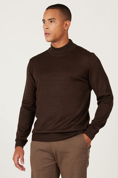 ALTINYILDIZ CLASSICS Men's Brown Wool Standard Fit Regular Cut Half Turtleneck Knitwear Sweater