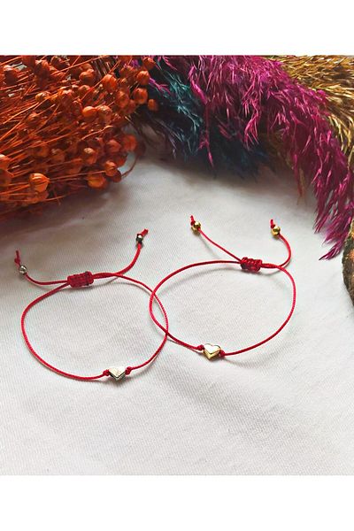 MARCİELO Accessories Red String Couple Bracelet with Hearts - Friendship Bracelets