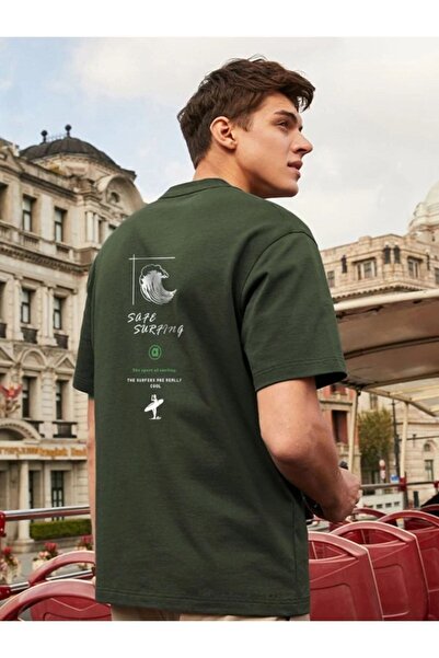 ORLONTEX Tricou supradimensionat cu imprimeu Sadesurf verde unisex