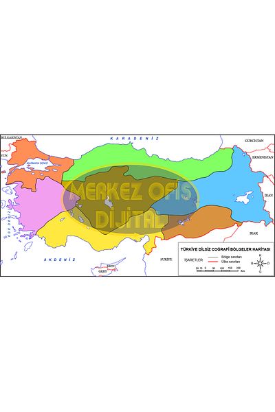 MOD خريطة المناطق الجغرافية التركية غير اللغوية 50x70 سم