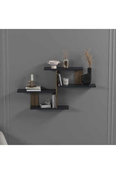 lagomood Sitil Duvar Rafı Antrasit Ceviz