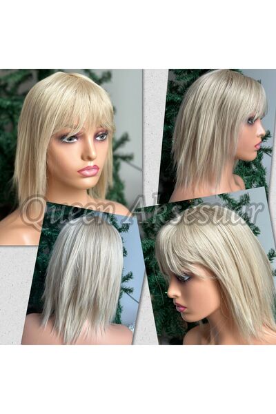 QUEEN AKSESUAR İthal lüks fiber ısıya dayanıklı kısa kahküllü perçemli saç ka...