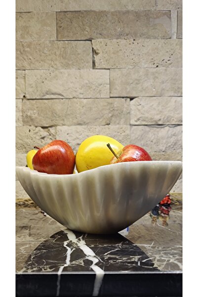 Marblecenter Mermer Kıvrımlı Gondol Sunumluk - Meyvelik - Salata Tabağı - Kay...