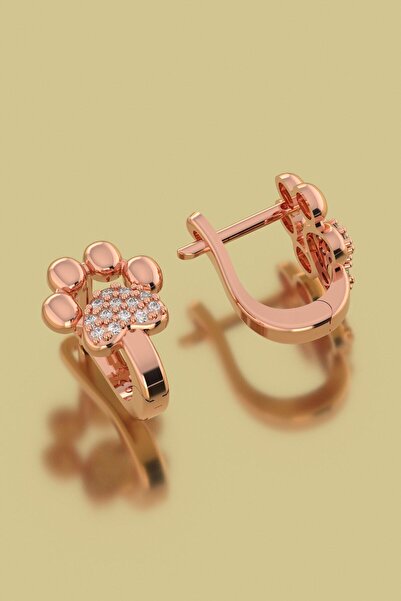 TEK TARZIM TAKI Kedi Pati Gümüş Küpe Klipsli Model Patili Beyaz Taşlı Küpe