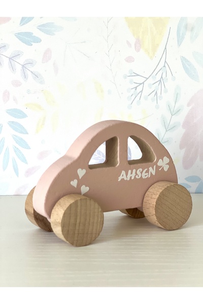 mogokids Kişiye özel renkli isimli oyuncak ahşap araba dekor ve hediyelik