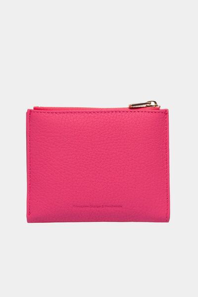 Grande 2805 Genuine Real Leather Snap Fastener Zippered Women's Wallet Flother Pink