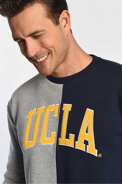 UCLA Reddley Navy Blue Oversize Crew Neck Appliqued Raised Men's Sweatshirt