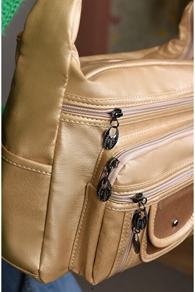 JARA Bag Geantă crossbody cu mai multe compartimente din piele moale Pera