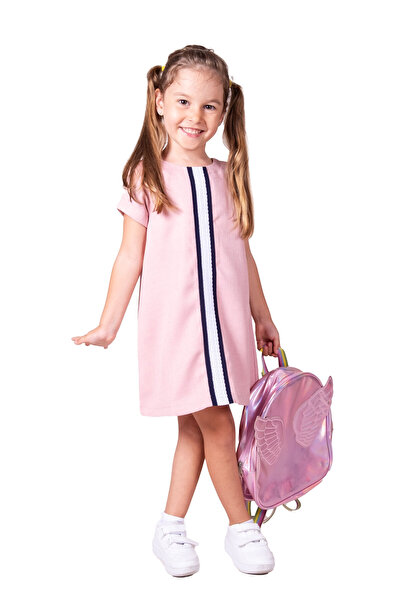 Ozmoz By Mukadder Özden Short Sleeve Stripe Detailed Lined Girl's Summer Dress