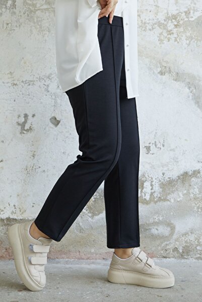 InStyle Beli Fermuarlı Çimalı Pantolon - Siyah