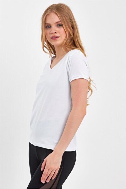 GRAB Λευκό εσώρουχο με κοντό μανίκι V λαιμόκοψη