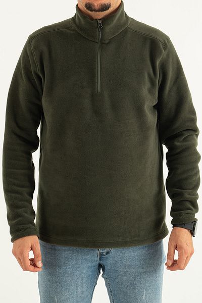 REYNARD Men's Khaki Standard Fit Anti-Pilling Non-Pilling Half Zipper Fleece Sweatshirt