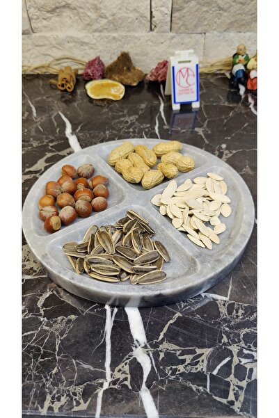 Marblecenter Mermer Sunumluk Kuruyemişlik Çerezlik 4 Bölmeli Yuvarlak Servis ...