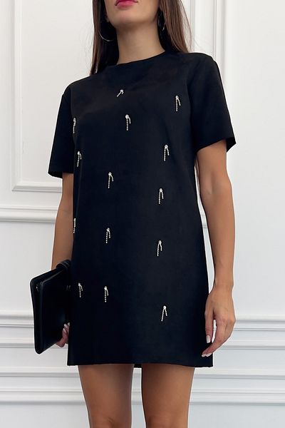 FEMELLE Rochie neagră strălucitoare din piele de căprioară artificială
