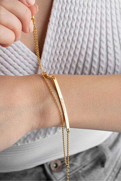 Silvano Jewelry 925 Ayar Gümüş Gold İsimli Tektaş Bileklik