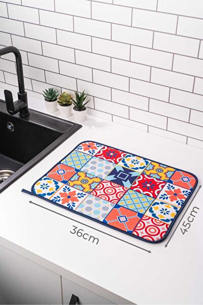 HOMELKA Printex Bulaşık Matı Süper Emici Bulaşık Kurutma Örtüsü 45x36cm Katlanabilir Bulaşık Matı Mytho