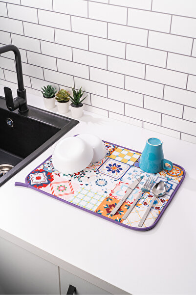 HOMELKA Printex Bulaşık Matı Süper Emici Bulaşık Kurutma Örtüsü 45x36cm Katlanabilir Bulaşık Matı Bohem