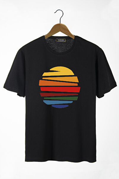 Terapi Men Tricou unisex negru cu imprimeu solar cu decolteu rotund oversize ...